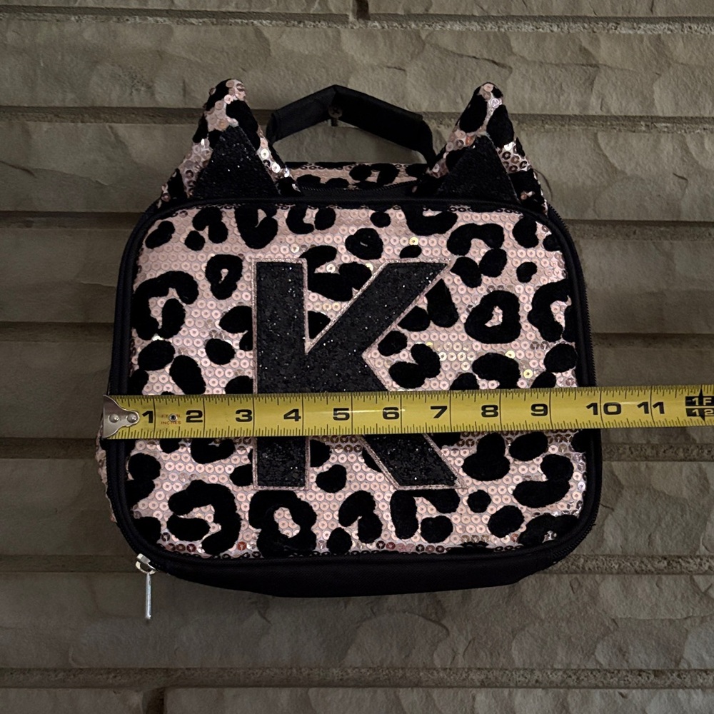 Leopard Print Kids Backpack with Initial K - Picture 14 of 14